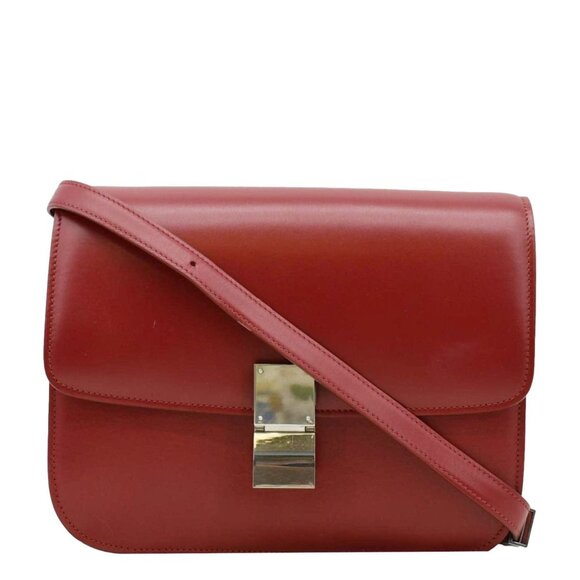 CELINE  Classic Box Medium Leather Flap Shoulder Bag Red - Picture 1 of 13
